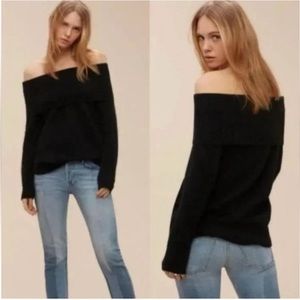 Aritzia Wilfred Faretta Off shoulder Sweater Wool Blend XXS Quiet Luxury Black